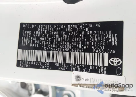 2021 Toyota Corolla Se z USA, uszkodzony, nr VIN 5YFS4MCEXMP068944